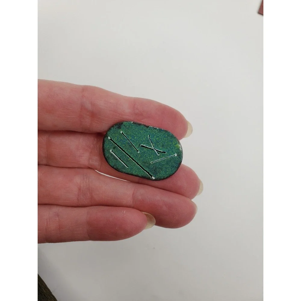 Vtg MCM Copper Green Enamel Men Cuff Links Tie Clip Modern Art